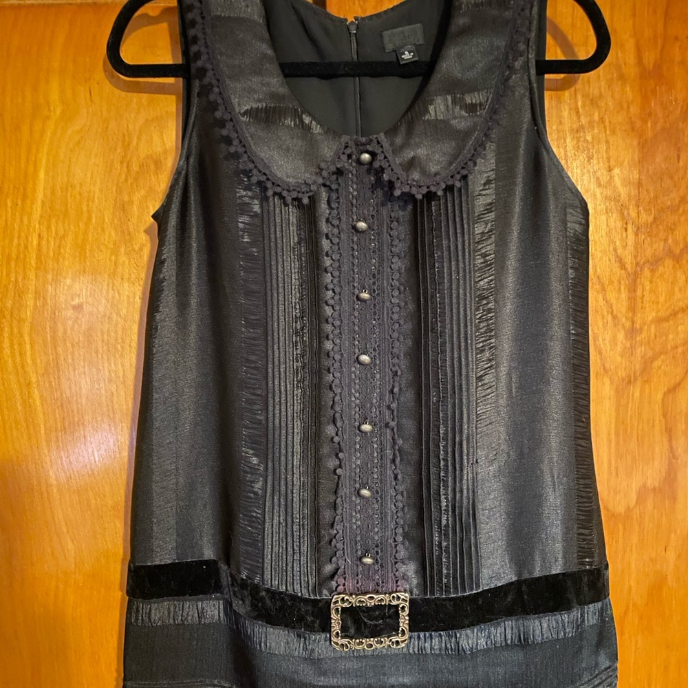 Anna Sui Black Buckle Drop Waist Shift Dress